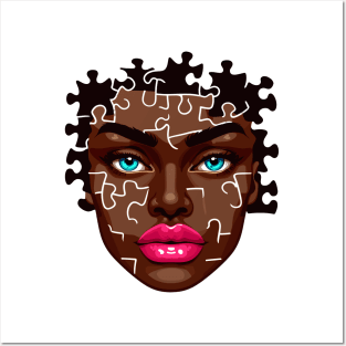 Afrocentric Woman Face Puzzle Posters and Art